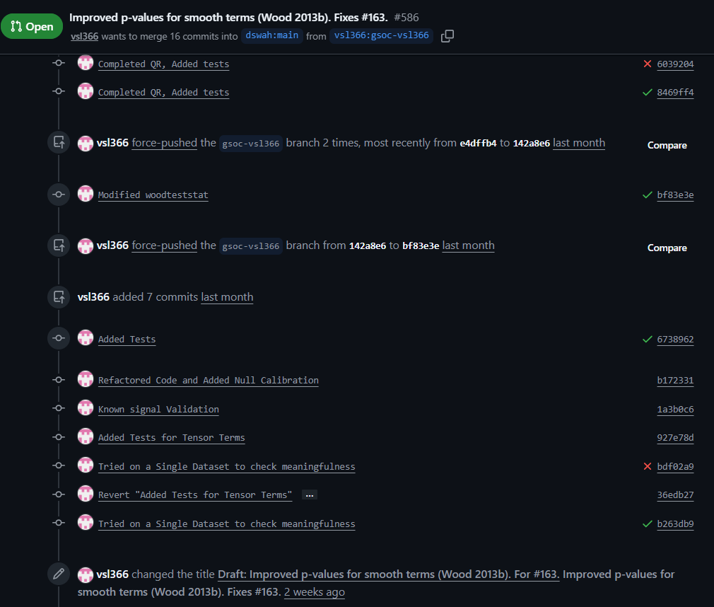 Commit history of PR 586
